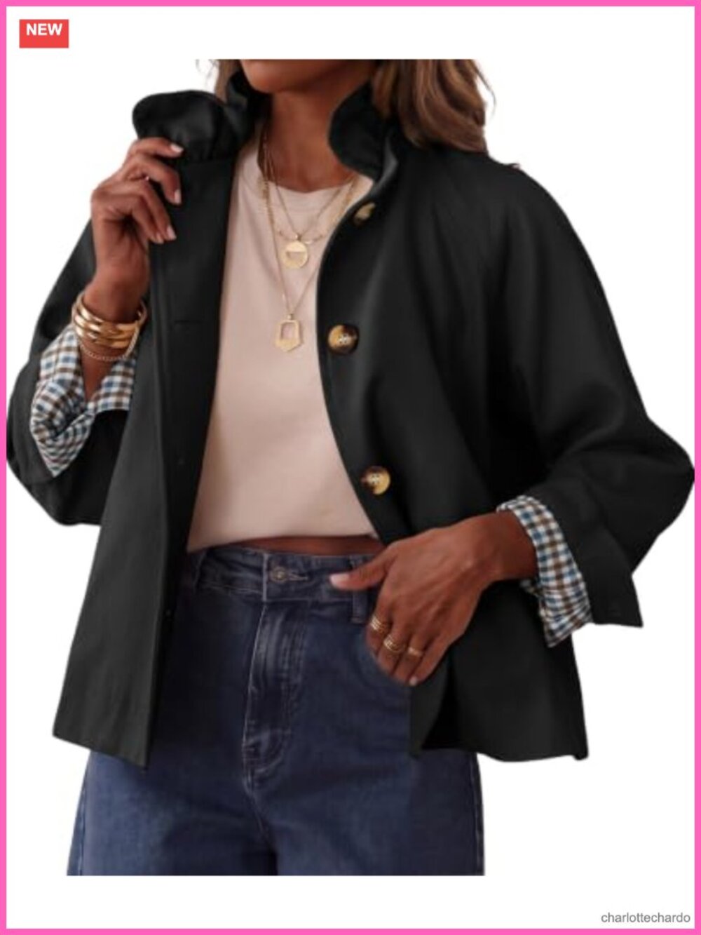 Womens Ruffle Trench Coat Cropped Short Jacket Fall Outerwear Button Pockets